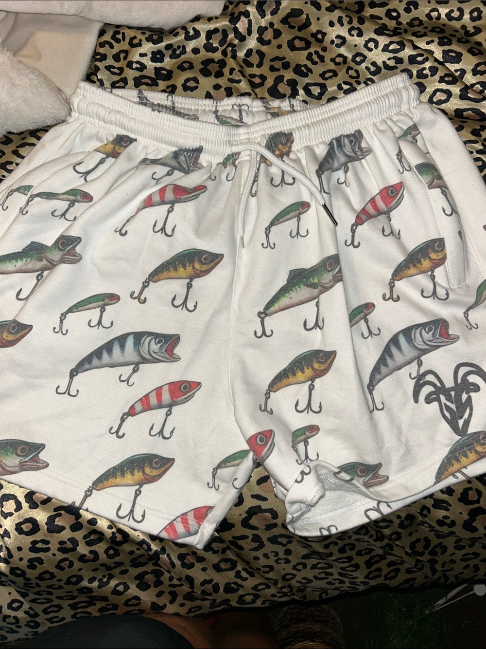 White Fishing Lure Print Athletic Shorts by